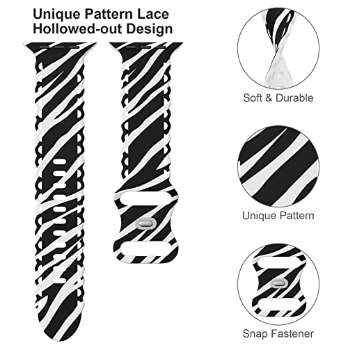 Image of Compatible with Apple Watch Band 41mm 40mm 38mm 49mm 45mm 44mm 42mm Women Girl, Zebra Print Lace Hollow-out Soft Silicone Sport Bands For iWatch Ultra SE Series 10 9 8 7 6 5 4 3 2, Zeb-38