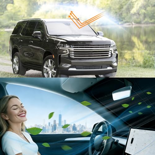 Image of Windshield Sun Shade for 2015 2016 2017-2020 Tahoe SUV | Foldable, Full covered for windshield, Block UV Rays, Heat Reduction, Easy to install, Keeps Car Cooler