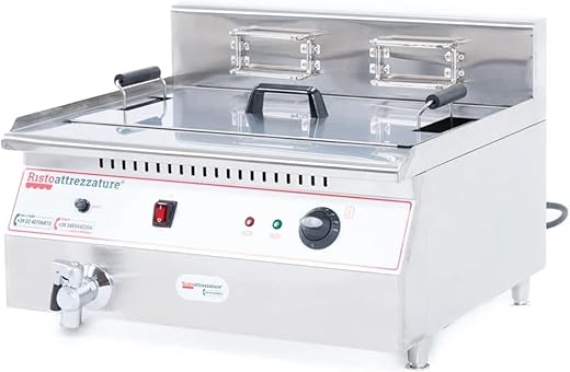 Friggitrice Elettrica Professionale - Singola Vasca - Con Rubinetto di Scarico -...
