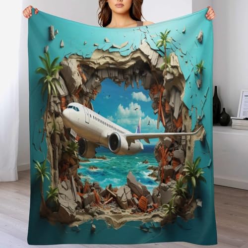 Manta de franela con diseño de avión polar 3D para sofá de 140 x 180 cm 2