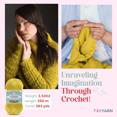 Image of TROYARN Summer (2- Skeins Pack) Silk Effect Hand Knitting Yarn Crochet Art Lace Craft 100% Microfiber Acrylic 2x100 gr (2x383 yds) (105110 - Daisy)