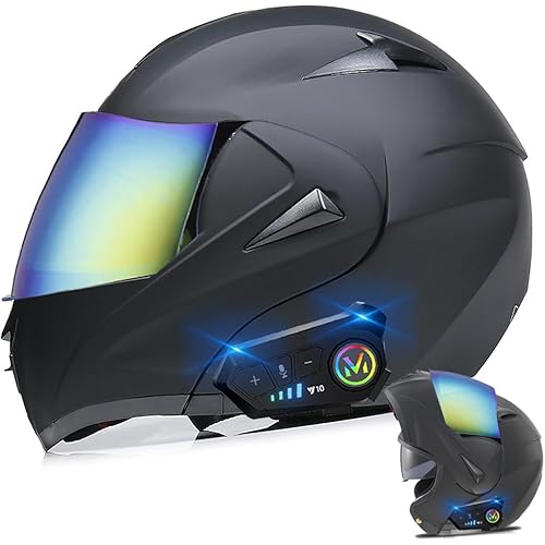 Bluetooth Modular Motorcycle Helmet, DOT Approved Flip Up Full Face Integrated Helmet, Double Visor Helmet Built-in Dual Speaker with Microphone, for Adults Men and Women XS~XL (XL(61~62CM), N)
