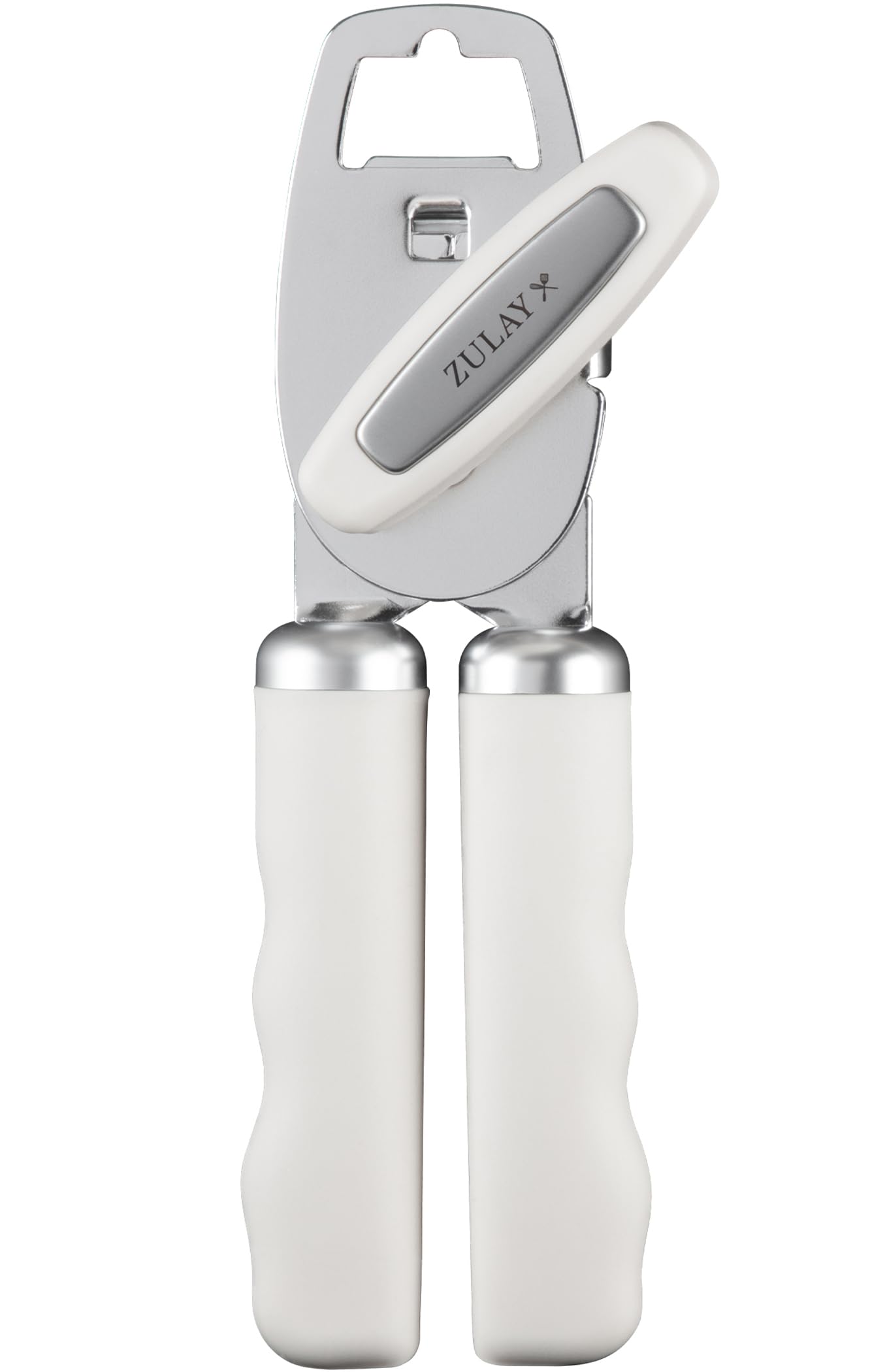Zulay Kitchen Manual Can Opener Heavy Duty Patented Stainless Steel, White