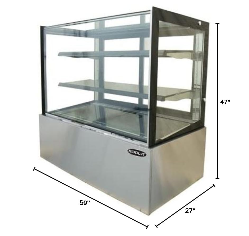 Kool-It KBF-60 59' Freestanding Full Service Refrigerated Display Case with Flat Glass, 17.6 Cubic Feet