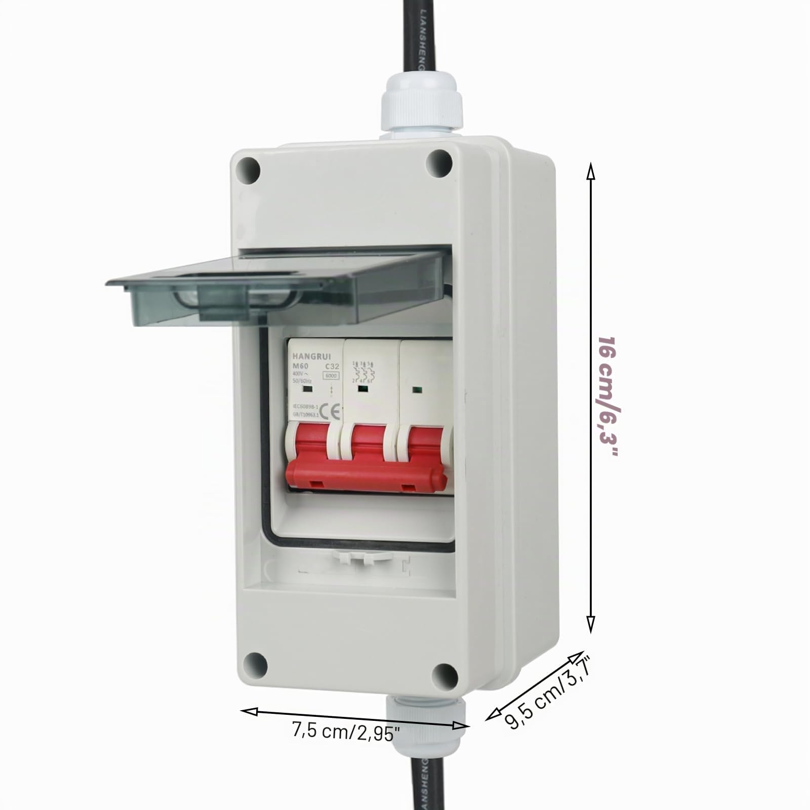 CEE Adapter 63A auf 32A, 400V 63A auf 32A mit Sicherung 32A, Kupplung Starkstrom, 5G4/5G6 5P CEE Stromadapter Stecker und Steckdose mit Leitungsschutzschalter
