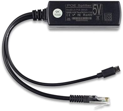 Active PoE Splitter IEEE802.3af Adapters Connector Power Over Ethernet 48V to 5V 2.4A Power Supply for Raspberry Pi 2 and RasPi Rasp Pi 3 Model B, PiZero Security IP Cameras,Tablets, Dropcam
