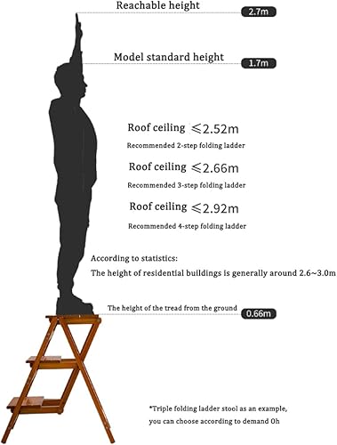 Miniatura 8 de Taburete de 3 escalones para el hogar Silla plegable de madera engrosada biblioteca escalera silla portátil ligera herramienta escalera escalera