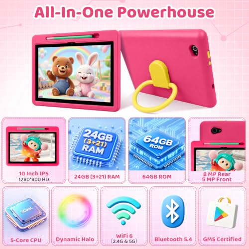 Image of Android 16 Kids Tablet HD 10 Inch with Stylus & Case, 24GB RAM 64GB ROM 1TB