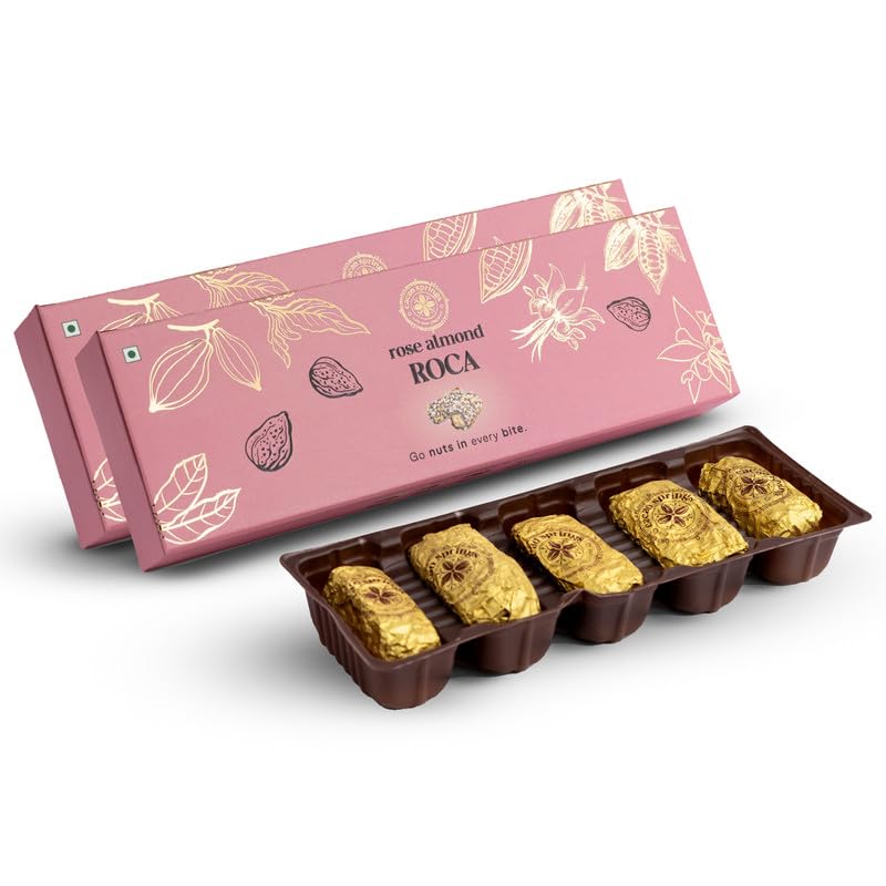 Image of Cacao Springs Premium Rose Almond Roca Chocolates for Healthier Snacking, Premium Choco & Nut Delicacy Treats, Premium Gift Hamper for Christmas Gifts, 5 Pieces in Each Box, 2 Boxes, 120gm