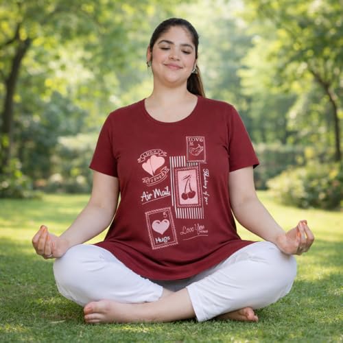 Image of RYSH Women's Printed Cotton Plus Size Longline T-Shirt with Pockets | Cotton fabric - soft longline T-shirt with easy plus-size fit