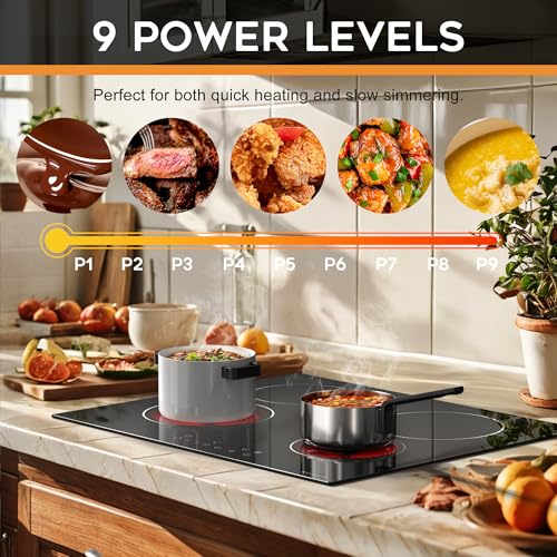 Image of Noxton 24 Inch Electric Cooktop 4 Burners, Built in Electric stove top, Sensor Touch Ceramic Cooktop with Safety Lock, Timer, 6000W 220~240V (No Plug)