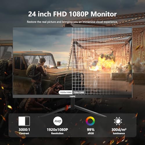 Image of 24 Inch Computer Monitor, 180Hz FHD 1080P VA Screen, 99% sRGB, 1ms, Frameless Design for Work and Play, HDMI, DP, VESA
