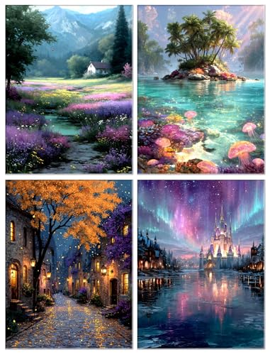 LYADH 4 Pack 5D Diamond Painting Kits for Adults Four Seasons Landscape DIY Diamond Art Full Drill Spring Summer Autumn Winter Pictures Crystal Gem Art for Home Wall Decor 12x16 Inches