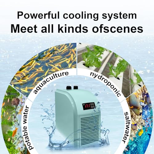 YAKUST MINI 79 Gallon Aquarium Chiller, Fish Tank Chiller,1/3 HP Active Aqua Chiller for Axolotl, Aquarium Cooler with LED Display, Pipe, Water Pump