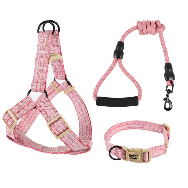 Barky Club Dog & Cat Harness Set, Adjustable Linen Leash, Collar & Harness, Breathable, Lightweight & Comfortable