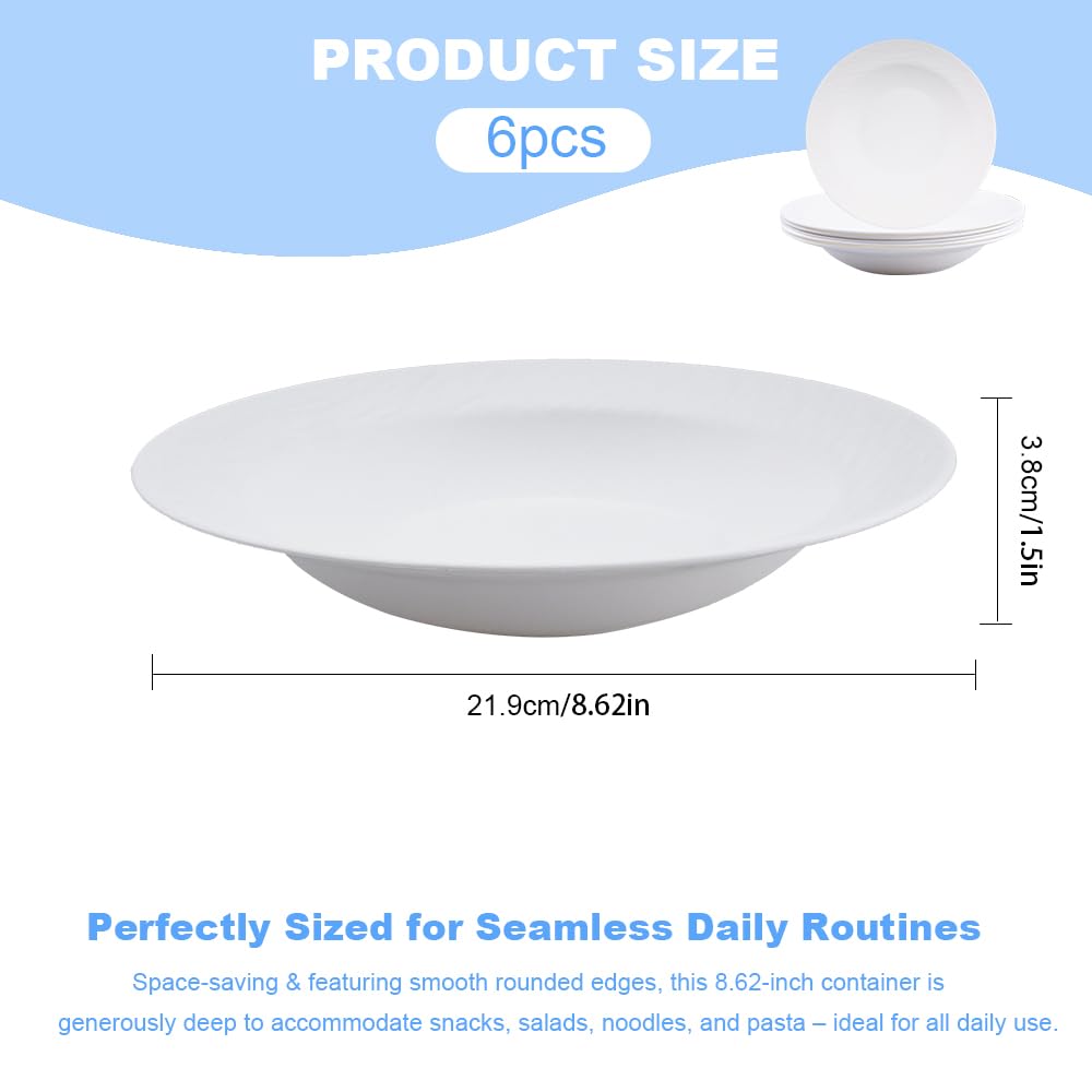 6pz Piatti Fondi in Plastica Riutilizzabili Piatti da Dessert Bianco 22x3,5cm Piatti per Pasta, Insalate, Bistecche