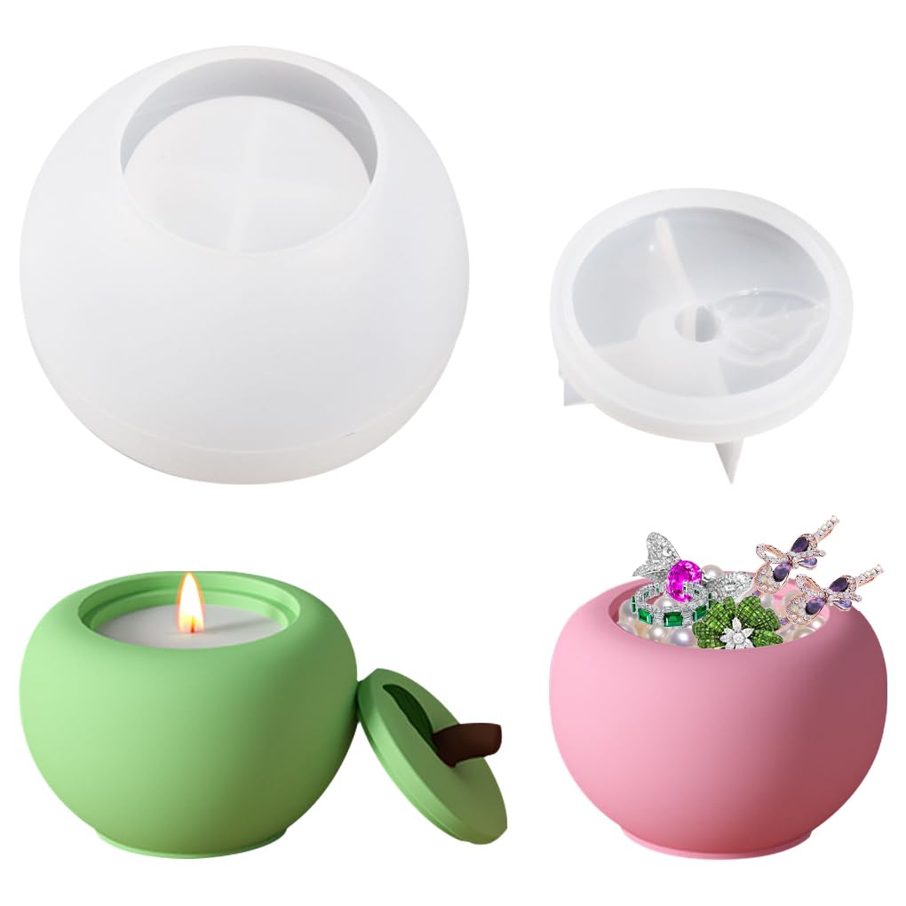 FineInno Jar Resin Mould,Apple Shaped Box Silicone Mould with Lid Epoxy Resin Casting Crafts mold for DIY Candle Holder Ornaments,Jewelry Storage Box,Home Decoration