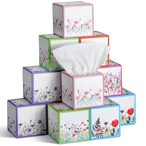 Image of Fourluoo 12 Pcs Wildflower Floral Facial Tissues Cube Boxes 600 Sheet 3 Ply | Wildflower Designs, Small Square Disposable Face Tissues Bulk for Car Bedroom Bathroom Office, Decorative Holders Desk Vanity