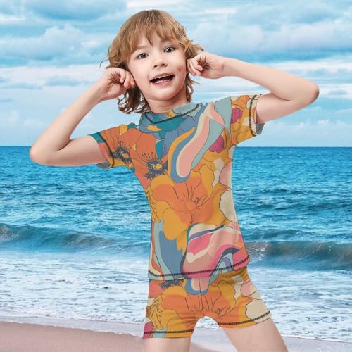Retro 70s Colorful FloralChildren's Casual Swimsuit Set - Simple and Versatile9-11Y（140cm）2