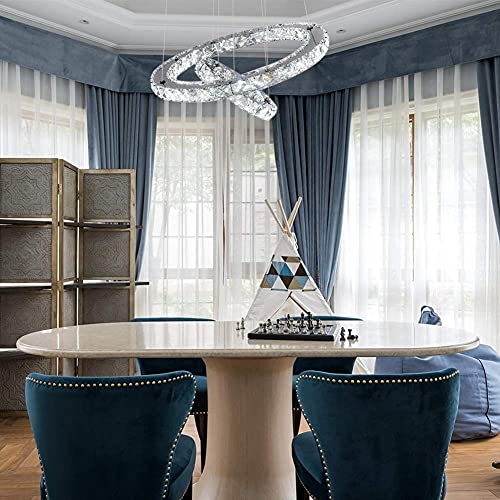 Kkmywan Modern Crystal Chandeliers Dimmable Round Pendant Lighting With Remote 2 Rings Led Ceiling Hanging Light Fixture For Foyer Dining Room Living Room Bedroom, 3000K/4000K/6000K 15.75”+7.7” #TOP6