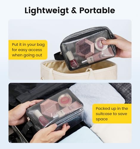 Vorspack Small Travel Toiletry Bag - Translucent Toiletry Bag for Women Hanging Toiletries Bag for Men Water Resistant Travel Bag for Toiletries Accessories - Black