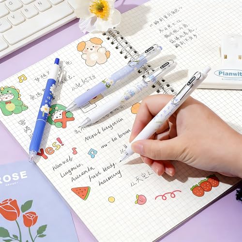 Set de 4 bolígrafos retráctiles de tinta gel floral 0.5mm miniatura 2