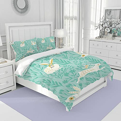 Parure de lit durable et douce housse de couette verte lapins - 3