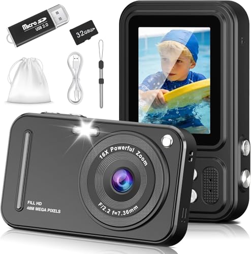 Digital Camera for Kids, 48MP FHD 1080P Point and Shoot Digital Cameras with 16X Zoom Anti-Shake,...