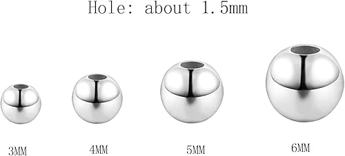 Miniatura 2 de ZHENYIN 200 cuentas espaciadoras redondas de acero inoxidable de 0.118 in, 0.157 in, 0.197 in y 0.236 in para fabricación de joyas