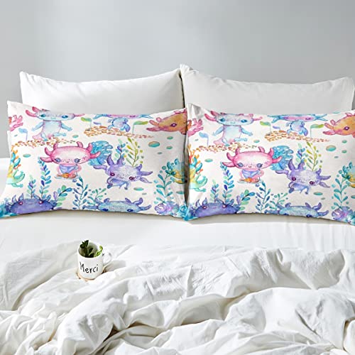 Sunnybed Cartoon Axolotl Trösterbezug für Kinder Jungen Mädchen Kleinkinder, Kawaii Bettwäsche Set Ocean Sealife Reptilien Fisch Bettbezug Süße Seegras Küsten Tagesdecke Reißverschluss, 135x200, Lila - Image 6