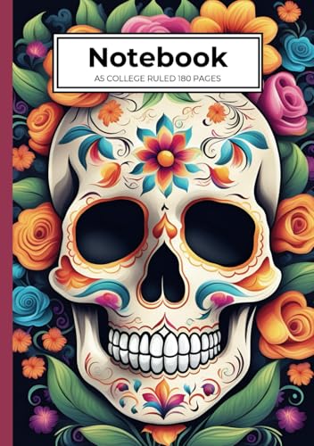 A5 Composition Notebook 180 Pages College Ruled Lined Journal Day Of The Dead Skull Design