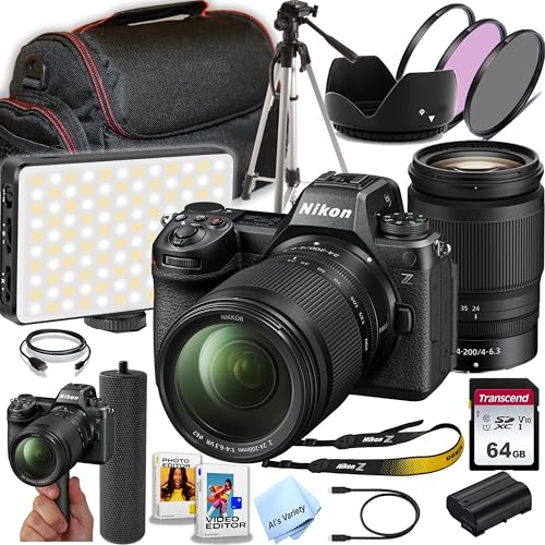 Nikon Z6 III Mirrorless Digital Camera, Z DX 24-200mm f/4-6.3 Lens | 24.5 MP | 4K UHD + 64GB Memory, LED Video Light, 3pc Fillter Kit, Tripod, Grip and More (Renewed)