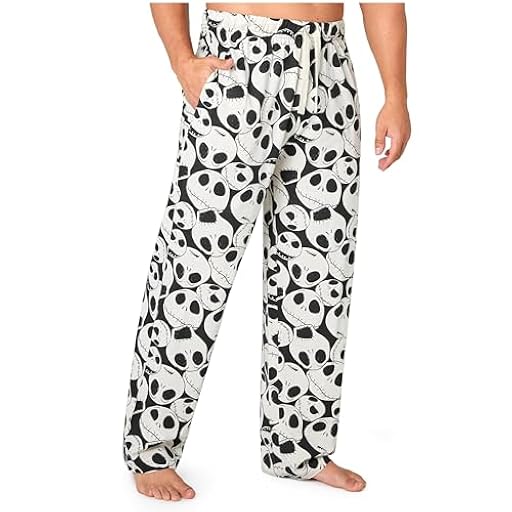 Disney Pantalon Pijama Hombre y Adolescentes Pantalones Largos Algodon con Bolsillos Cómodo Ropa de Dormir Ideas Regalos (M, Blanco/Negro Jack) | Ya disponible en tu tienda friki favorita! En mundofriki.es!