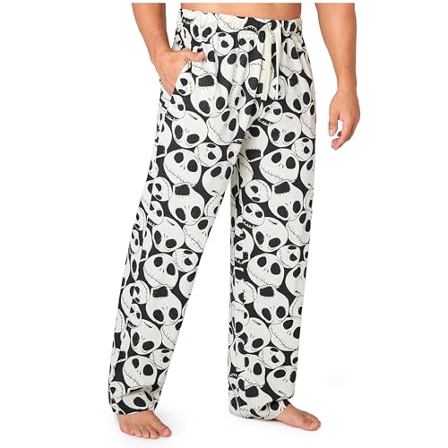 Disney Pantalon Pijama Hombre y Adolescentes Pantalones Largos Algodon con Bolsillos Cómodo Ropa de Dormir Ideas Regalos (XL, Blanco/Negro Jack)