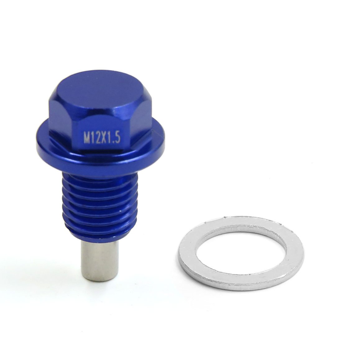 sourcing map M12 X 1.5 Tornillo Magnéctico para Drenaje de Carter de Aceite con Arandela para Motor de Coche Azul Aluminio