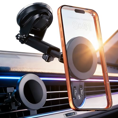 RayLink for Military-Grade Car Phone Mount【122+lbs Hold & Auto-Snap】 for MagSafe【2-in-1 Mount Included】 Magnetic Phone Holder for Car Truck Universal