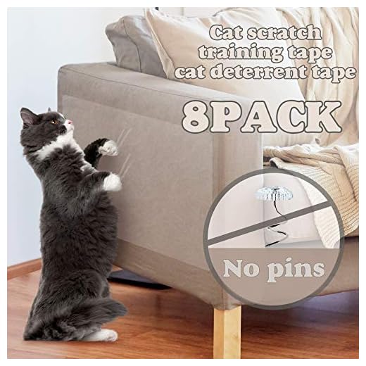 OIFIO Cat Couch Protector, Double Sided Clear Anti-Scratch Cat Deterrent Training Tape, 8 Pack larack Large Size and Pre Cut cat Furniture Protector for Your Home Protection, No pins,Residue Free