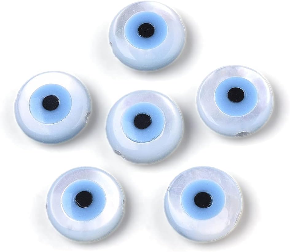 Beadthoven 20pcs Natural White Shell Hamsa Hand with Evil Eye Loose Beads Mother of Pearl Center Drilled Shell Spacer Charm Beads 10x8x2mm for DIY Bracelet Necklace Jewelry Making