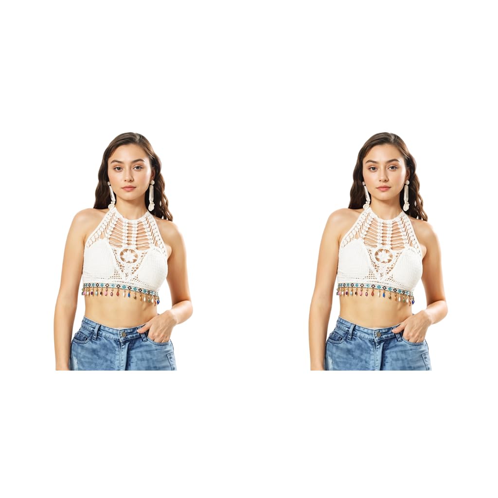 palay Womens Summer Beach Backless Crochet Halter Bikini Crop Top Hollow Out Tassle Embroidery Knit Boho Beachwear 2PCS White-picture-45