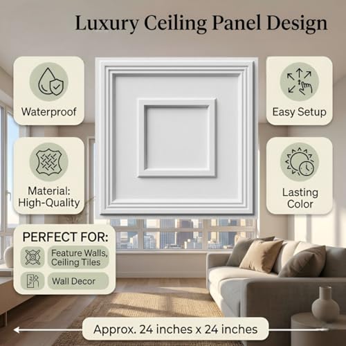 Image of Kayra Decor PVC Ceiling Panel 60x60 cm|Square Panel|White|50 Tiles Cover 200 Sq Ft| Modern False Ceiling|Royal & Elegant Finish