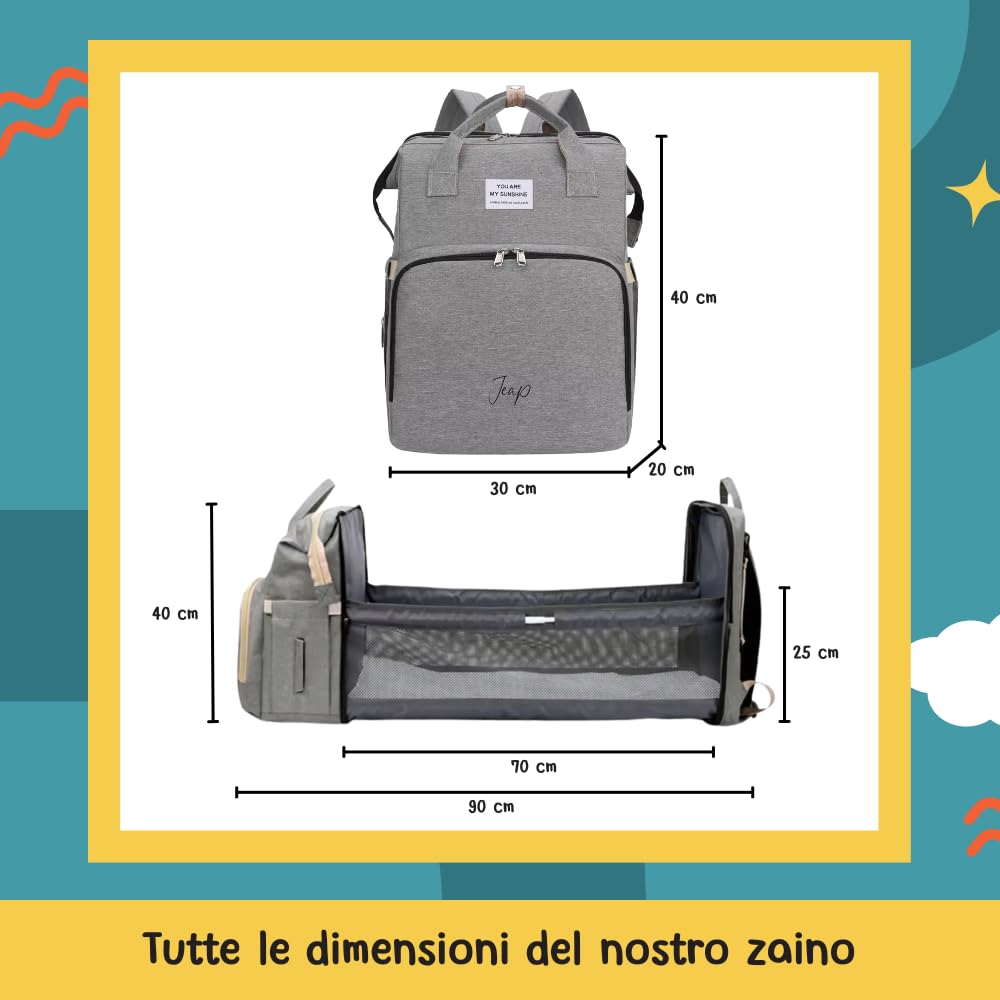 Jeap Sac à langer pour bébé | Sac bébé avec matelas à langer pour le changement de couches | avec poches thermiques et crochets poussette | Grand et en tissu imperméable | Sac à dos bébé pour maman et