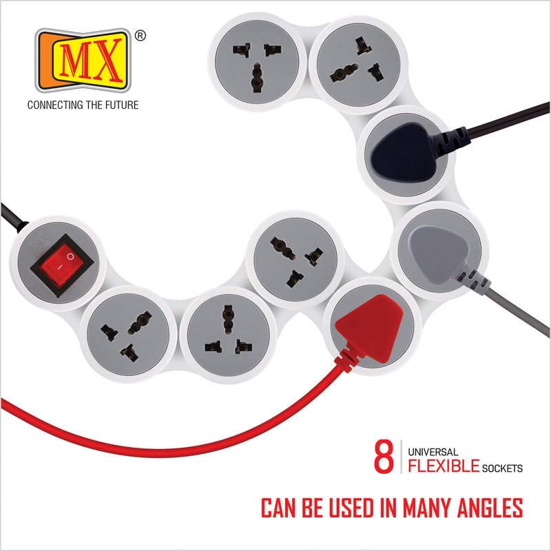 Image of MX Surge Protector & Spike Guard with 4 Universal Socket Master Switch Power Indicator Built-in Fuse with Circuit Breaker (8 Socket /Power Strip /Circuit Breaker /20Amp, 1.5 MTR)