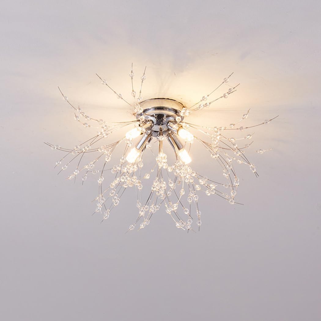 TPMAFF Modern Sputnik Ceiling Light Crystal Fireworks Flush Mount Ceiling Lamp Ceiling Lighting Fixtures for Living Room Bedroom Foyer Entryway Close to Ceiling