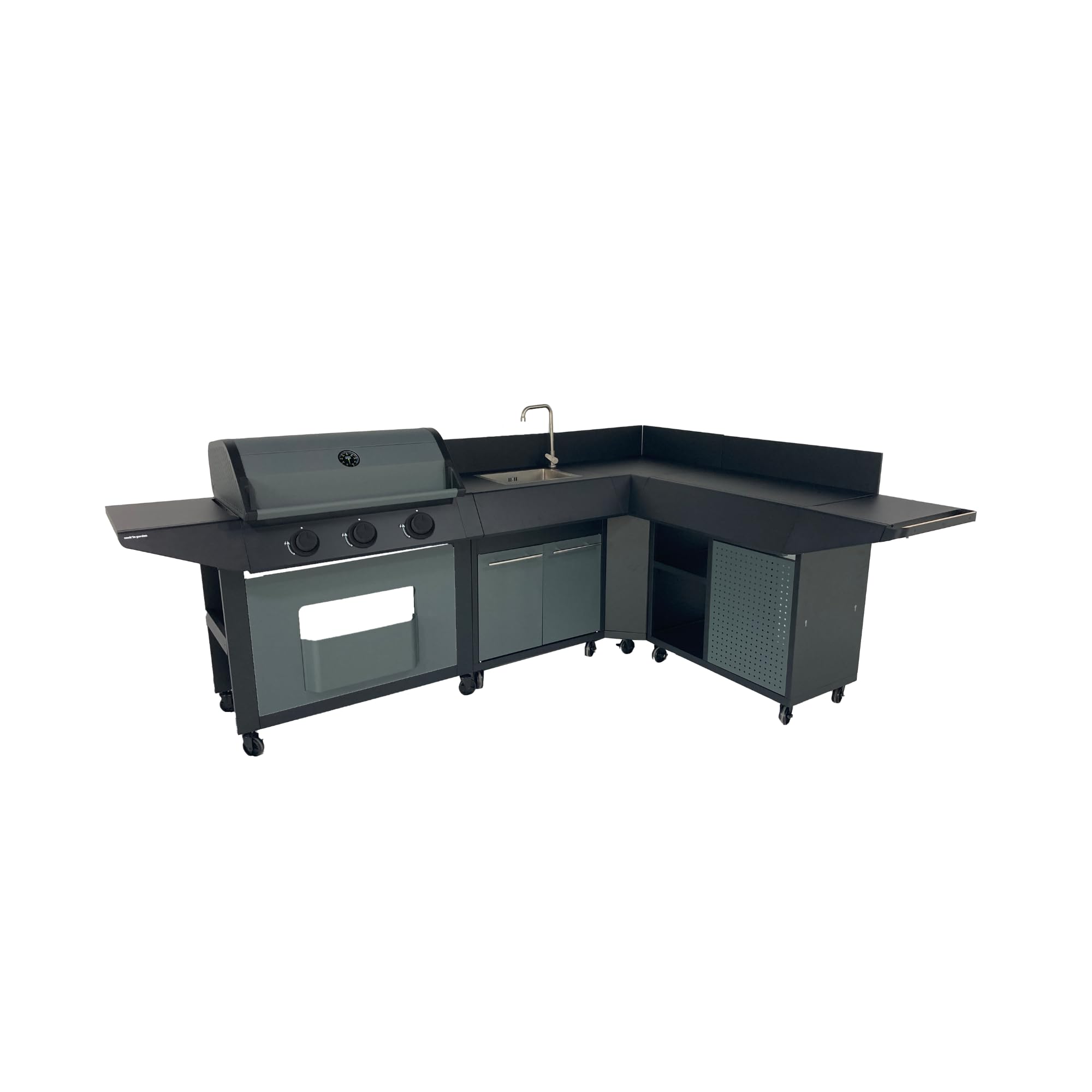 Cook'in Garden - Cucina Esterna a Gas BURN, Barbecue Modulabile con Angolo, 3 Bruciatori, Diverse Configurazioni Possibili, Dritto, Angolo Sinistra o Dritto, Ruote Multidirezionali