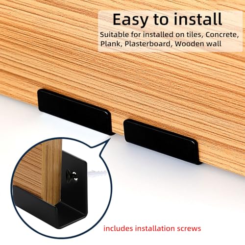 Image of 1-9 /16 inch Mirror Mounting Brackets for Wall 10 Pack - 1 inch Wide Inner Groove | Wall Hanger J Bracket for Frameless Mirror Tile Picture Frame with Screws Anchors