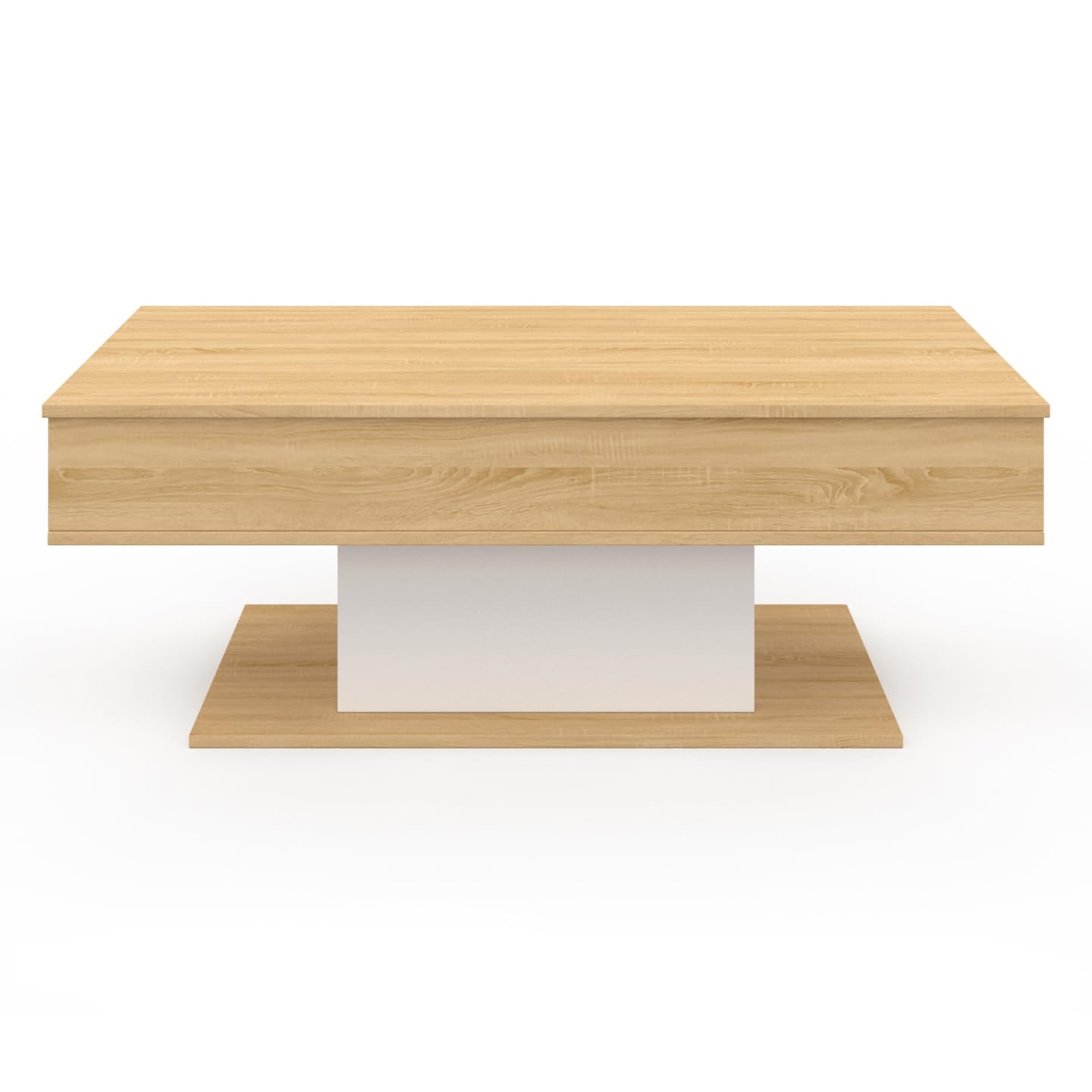 IDMarket - Mesa Baja con Bandeja Elevable Rectangular Eden Madera y Blanco