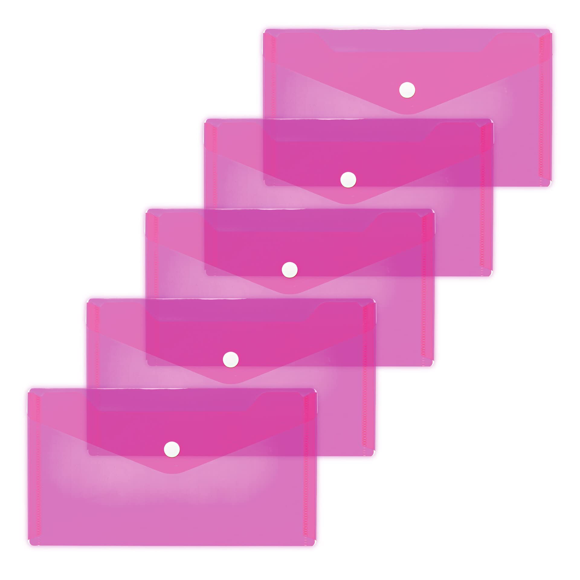 HERMA 20039 Document Wallets DIN Long Transparent Pink Pack of 5 Small Transparent Pockets Envelopes with Press Stud Fastener, Plastic Envelopes for School, University, Office, Travel