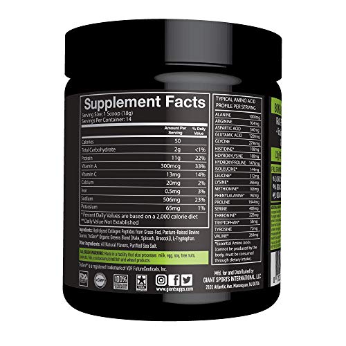 Giant Sports Bone Broth Plus Greens & Collagen Peptides Protein Powder | USDA Certified Organic | For Healthy Skin, Nails, Hair, Joints & Digestion | Keto Friendly | Natural Chicken Flavor 14 Servings