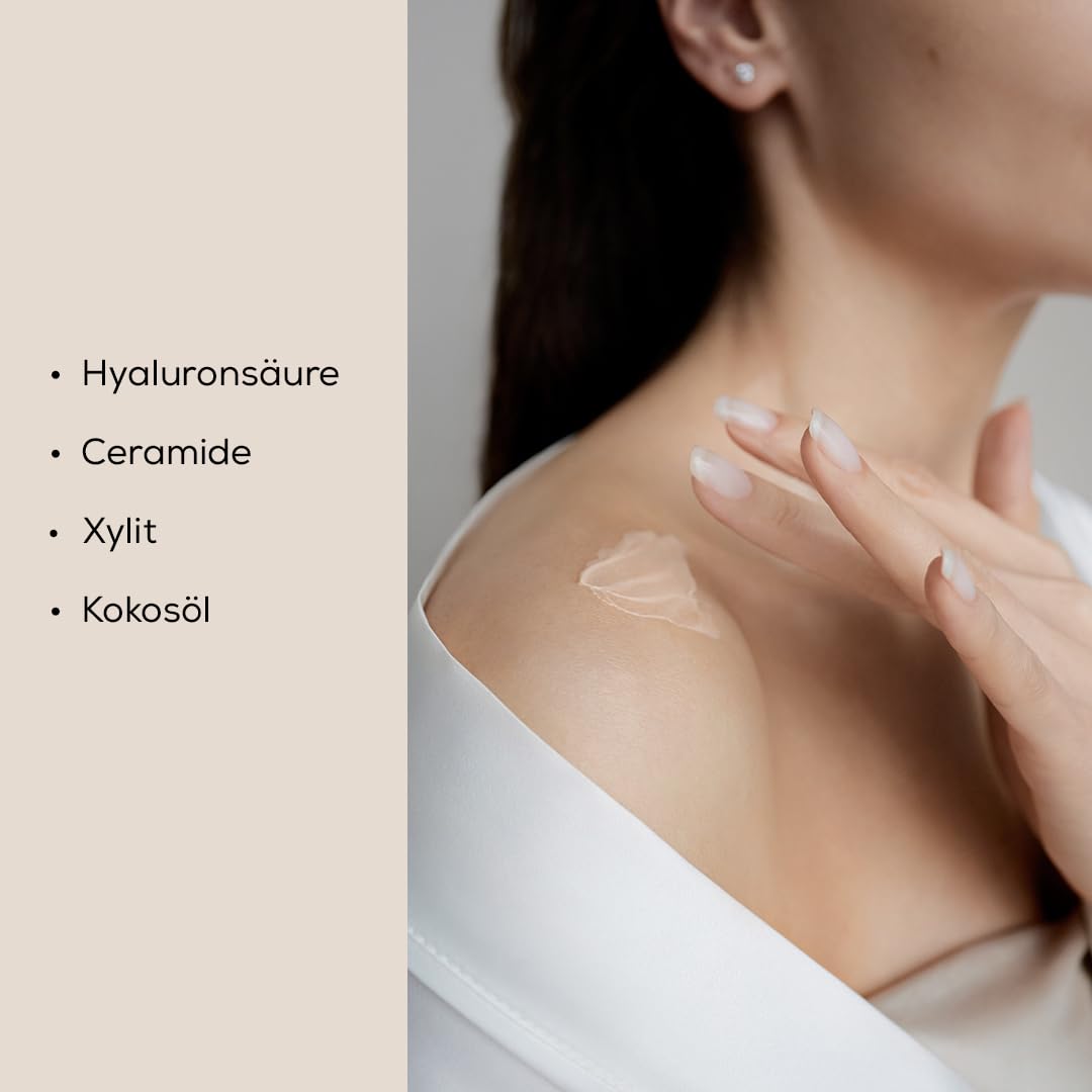 YONELLE Körpercreme 200 ml für normale & empfindliche Haut – Schnell Einziehende Körperpflege mit Hyaluron, Ceramiden & Kokosöl – Luminierender Body Balm mit Sofortigem Glow-Effect
