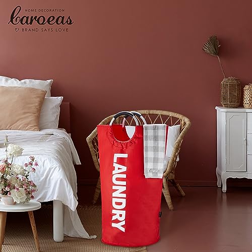 Caroeas 100L Laundry Basket,Large Laundry Hamper, Laundry Bag with Padded Handles, Clothes Hamper Stands Up Well, Collapsible Free Standing Easy Storage Washing Bin (Red,100L)
